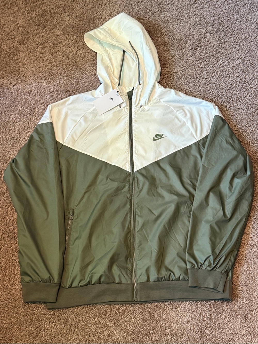 Nike Men’s Olive Green and White Colorblock Windbreaker Jacket XL